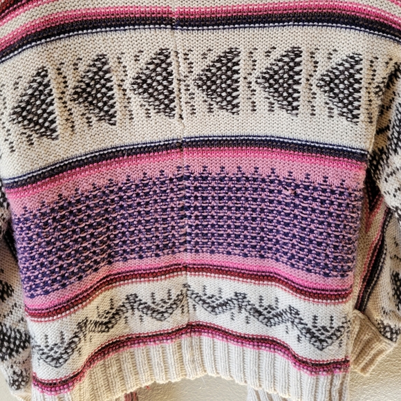 Wool Blend Boho Fringe Striped Cardigan Sweater, M - Picture 11 of 12